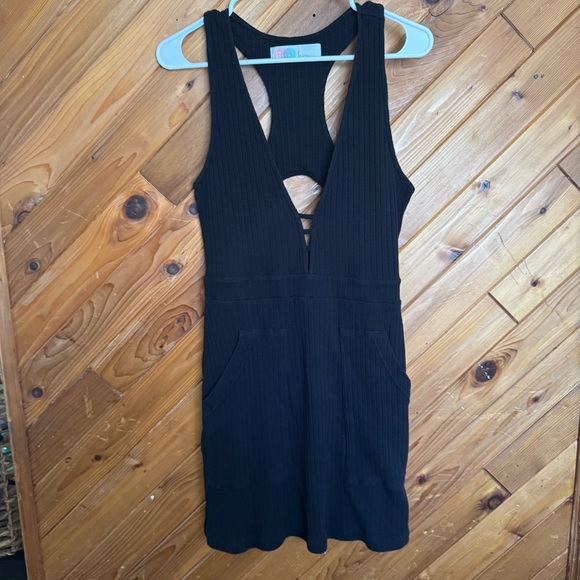 Free People Beach Black Sleeveless Ribbed Dress Size Large - Picture 1 of 4